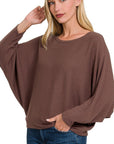 Zenana Plus Ribbed Batwing Long Sleeve Boat Neck Sweater