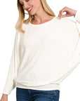 Zenana Plus Ribbed Batwing Long Sleeve Boat Neck Sweater