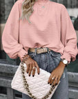 Ruffle Hem Mock Neck Puff Sleeve Top