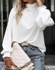 Ruffle Hem Mock Neck Puff Sleeve Top