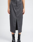 Pinstripe Midi Skirt with Slit - Online Only