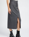 Pinstripe Midi Skirt with Slit - Online Only