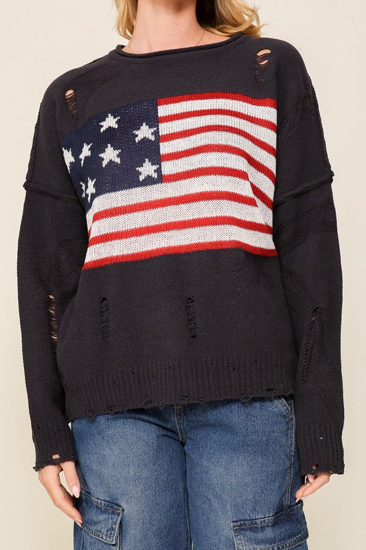 Timing Distressed USA Logo Sweater