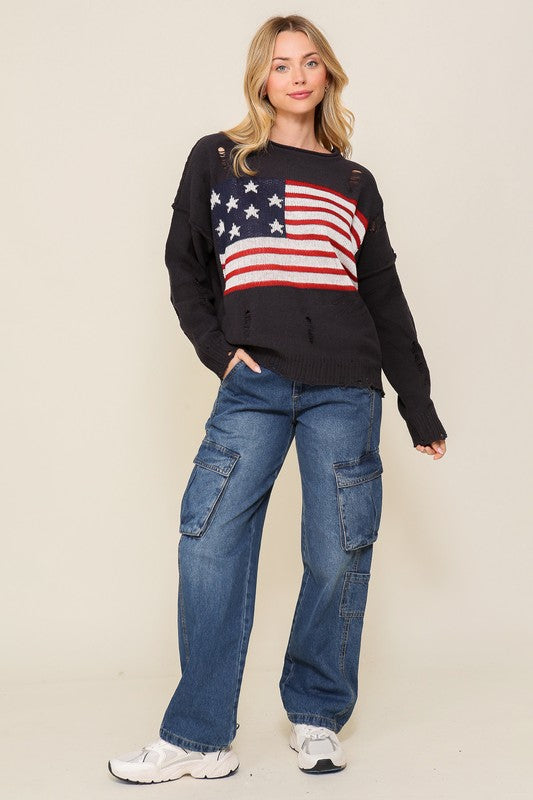 Timing Distressed USA Logo Sweater