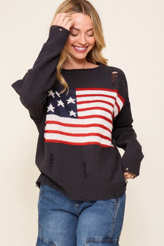 Timing Distressed USA Logo Sweater