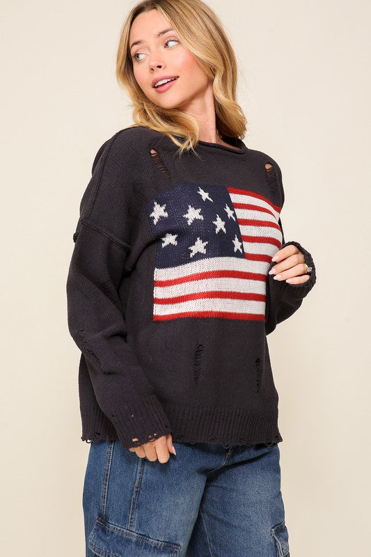 Timing Distressed USA Logo Sweater