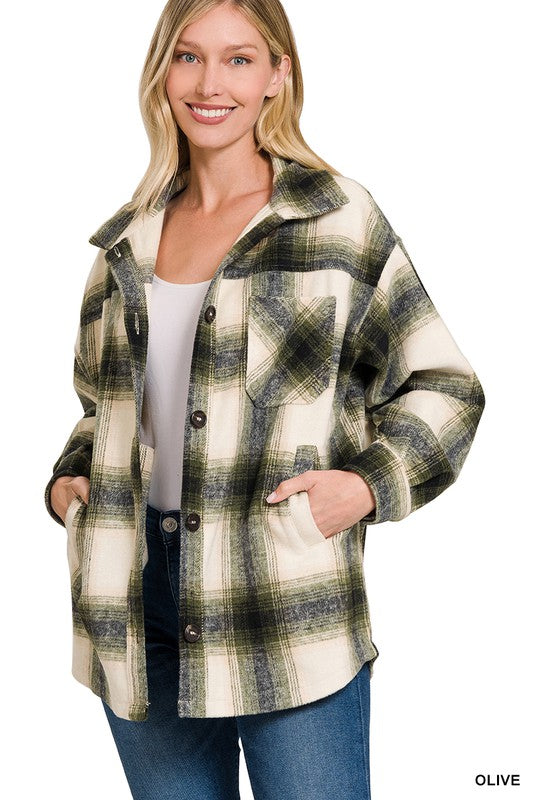 Zenana Oversized Yarn Dyed Shacket in Neutral Colors - Online Only