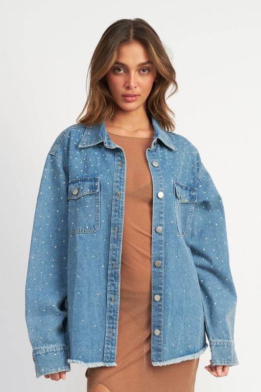 Emory Park Oversized Rhinestone Denim Jacket