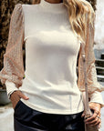 Ribbed Mock Neck Top with Sequin Sleeves