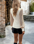 Ribbed Mock Neck Top with Sequin Sleeves