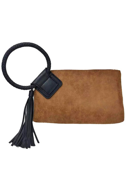 Fashion Cuff Handle Tassel Wristlet Clutch - Online Only