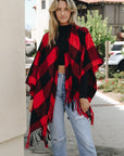 Leto Accessories Buffalo Check Tassel Poncho