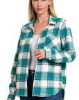 Zenana Cotton Plaid Shacket with Front Pocket - Online Only