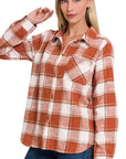 Zenana Cotton Plaid Shacket with Front Pocket - Online Only