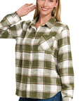 Zenana Cotton Plaid Shacket with Front Pocket - Online Only