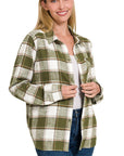 Zenana Cotton Plaid Shacket with Front Pocket - Online Only