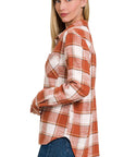 Zenana Cotton Plaid Shacket with Front Pocket - Online Only