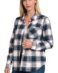 Zenana Cotton Plaid Shacket with Front Pocket - Online Only