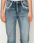 Artemis Vintage High Rise Crystal Embellished Crop Straight Jeans