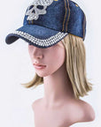 Crystal Skull Embelished Fashion Denim Cap