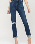 VERVET by Flying Monkey Distressed Roll Up Stretch Mom Jeans