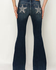 Artemis Vintage Mid Rise Flare Star Rhinestone on Pocket Jeans