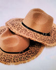 Sun Panama Leopard Wide Brim Belted Trendy Hat