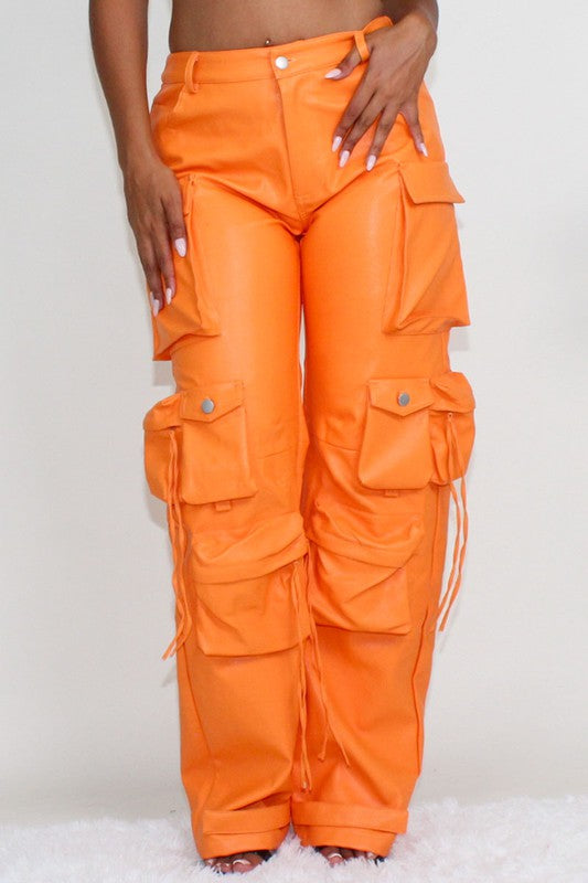 Athina Famous PU Leather Cargo Pants