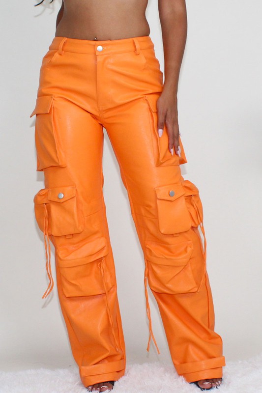 Athina Famous PU Leather Cargo Pants