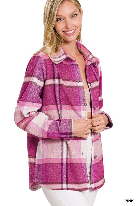 Zenana Yarn Dyed Plaid Shacket - Online Only