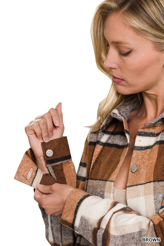 Zenana Yarn Dyed Plaid Shacket - Online Only