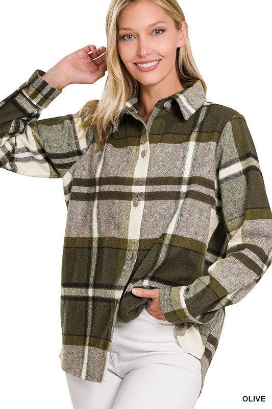 Zenana Yarn Dyed Plaid Shacket - Online Only