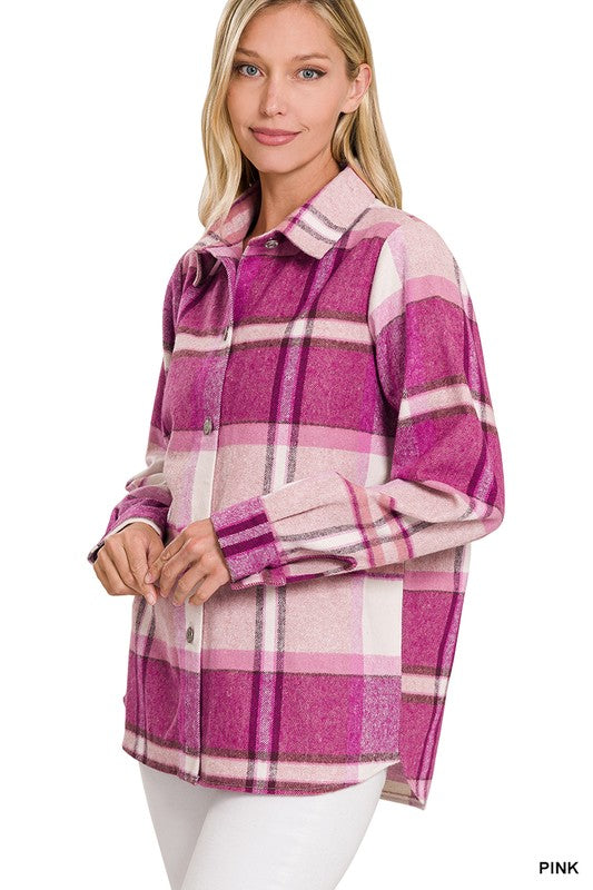 Zenana Yarn Dyed Plaid Shacket - Online Only