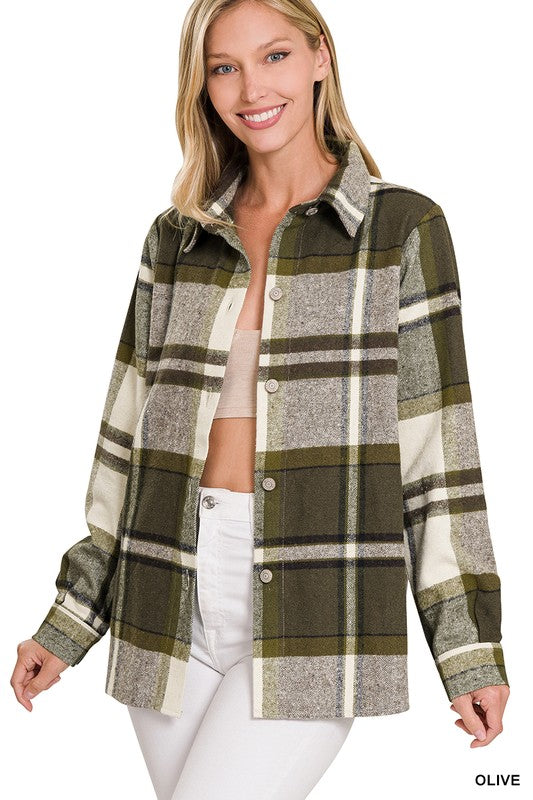 Zenana Yarn Dyed Plaid Shacket - Online Only