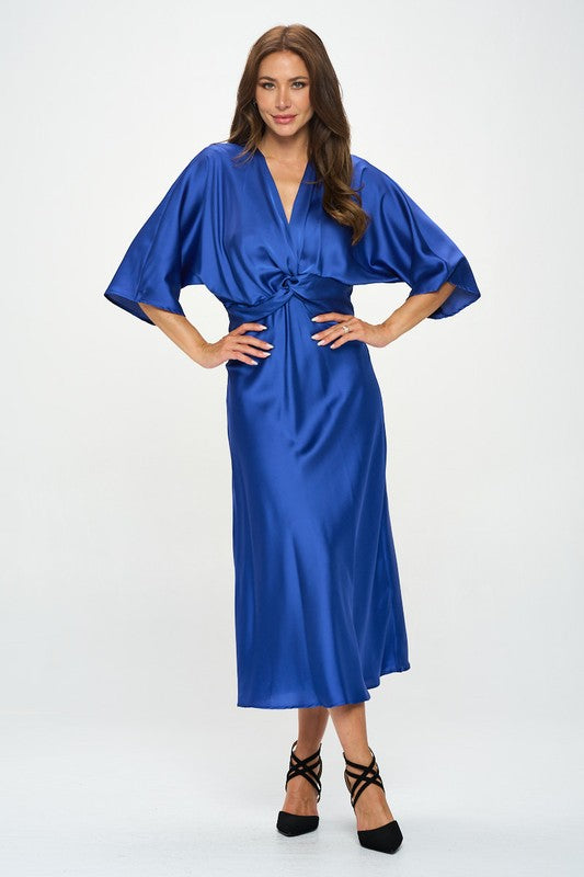 Renee C. Satin Stretch Solid Dress with Front Twist