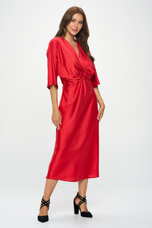 Renee C. Satin Stretch Solid Dress with Front Twist