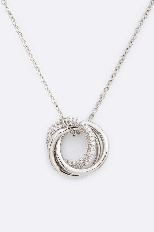 Cubic Zirconia Triple Ring Pendant Necklace - Online Only