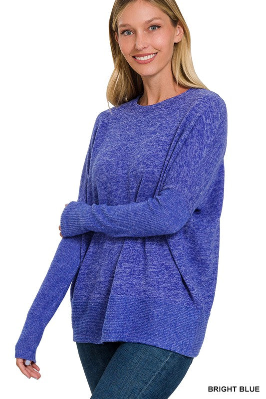 Zenana Brushed Melange Hacci Dolman Sleeve Sweater