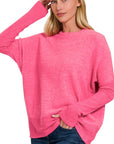 Zenana Brushed Melange Hacci Dolman Sleeve Sweater - My Pampered Life Seattle