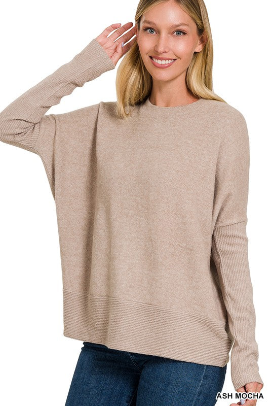 Zenana Brushed Melange Hacci Dolman Sleeve Sweater