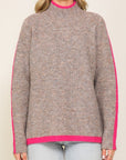 Lumiere Marled Brown Raglan Sleeve Funnel Neck Sweater