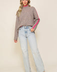 Lumiere Marled Brown Raglan Sleeve Funnel Neck Sweater