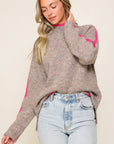 Lumiere Marled Brown Raglan Sleeve Funnel Neck Sweater