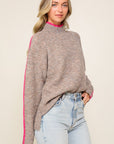 Lumiere Marled Brown Raglan Sleeve Funnel Neck Sweater