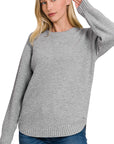 Zenana Round Neck Basic Sweater - My Pampered Life Seattle