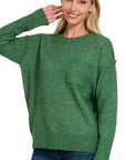 Zenana Melange Hi-Low hem Round Neck Sweater