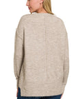 Zenana Melange Hi-Low hem Round Neck Sweater