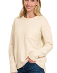 Zenana Melange Hi-Low hem Round Neck Sweater