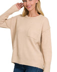 Zenana Melange Hi-Low hem Round Neck Sweater