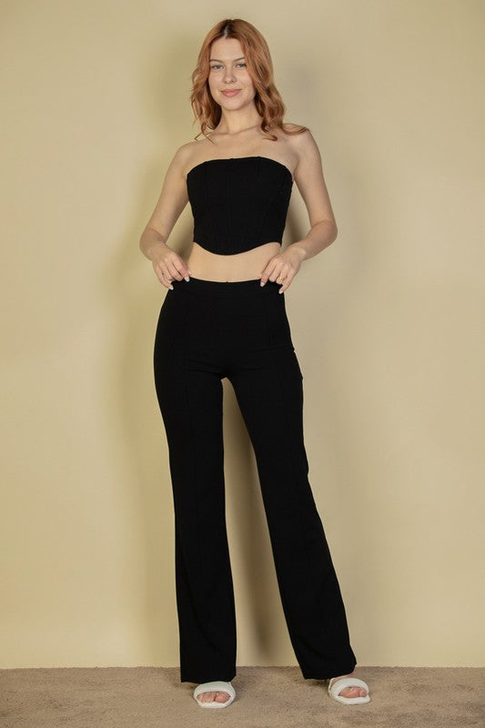 Strapless Corset Crop Top And Flare Pants Sets 2 Piece Set – Gubacool
